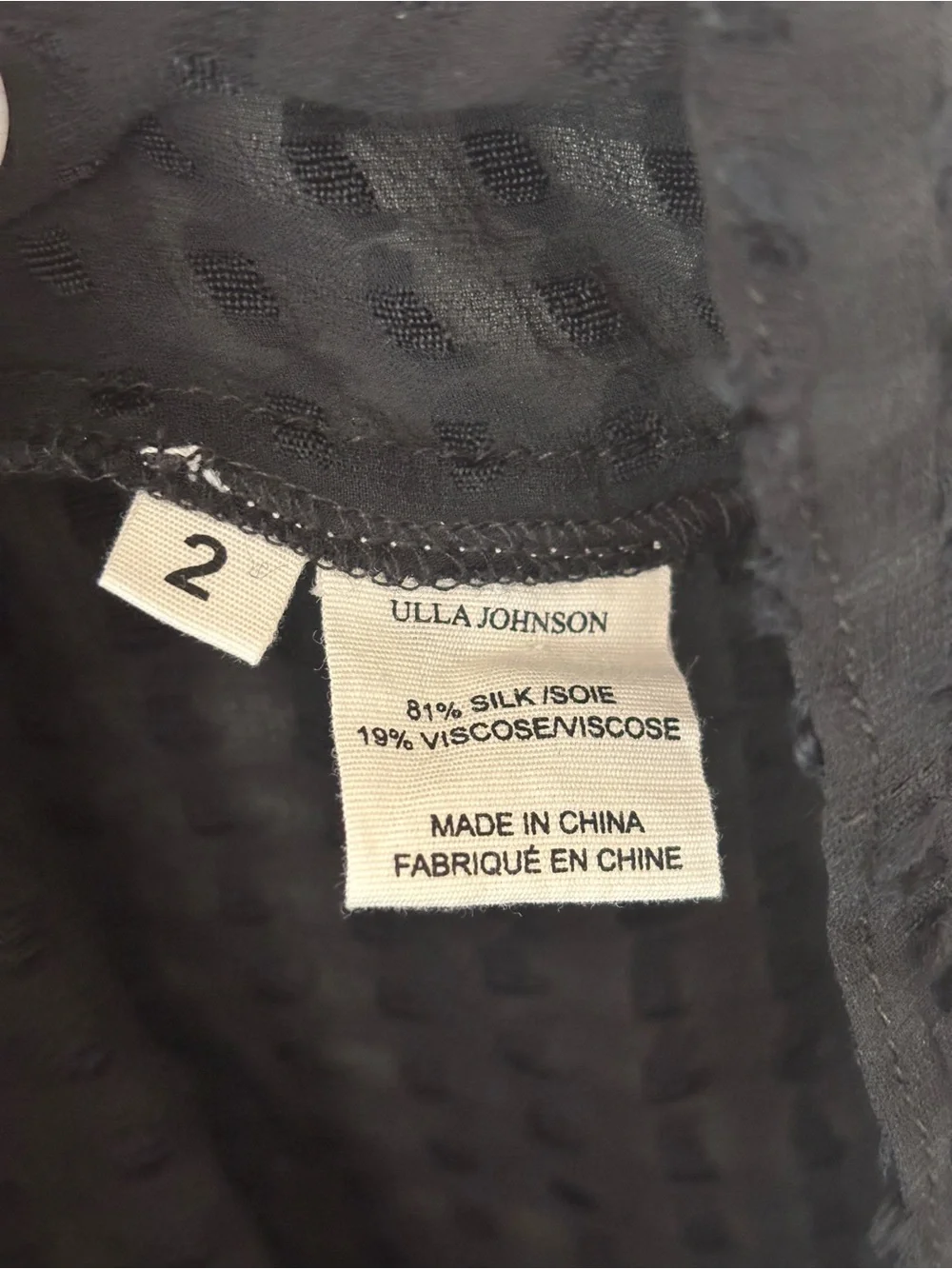Ulla Johnson Fiona‎ Blouse Noir Navy Black Swiss Dot Silk Puff Sleeve Top Size 2